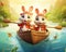 3 rabbits sling on a canoe concept for Happy Chinese new year in the year of the water.
