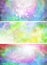 3 rainbow colored abstract sparkling banners