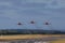 3 Red Arrows Hawk jets take off from Blackpool Airport