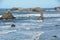 3 Sea stacks and surf off the Oregon Coast at Bandon