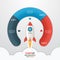 3 steps startup circle infographic template with rocket