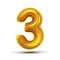 3 Three Number Vector. Golden Yellow Metal Letter Figure. Digit 3. Numeric Character. Alphabet Typography Design Element