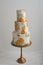 3 tier trendy wedding cake decorated with hand painted oranges