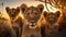 3 youthful lions gazing directly at the camera in Africa, generative AI