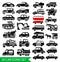 30 car icons set, black auto web pictogram