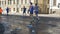 30 June 2019 St. Petersburg: People run a marathon and throw plastic water bottles on the asphalt in slow motion