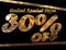 30% OFF PROMOTION BANNER 30 PERCENT DISCOUNT GOLD EFFECT BLACK BACKGROUND FOR BIG SALES