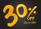 30% OFF. Special Offer Gold Lettering Numbers brush drawing hand drawn sketch. 30 % Off Discount Tag, Sticker, Banner, Advertising