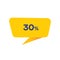 30 Percent - Yellow Speech Bubble. Button, Sign, Label, Icon, Tag, Badge.