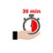 30 Thirty Minutes Clock in Hand icon or sign