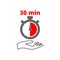 30 Thirty Minutes Clock in Hand icon or sign