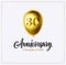30-year anniversary card. Gold balloon and anniversary text isolated on white. 30th birthday celebrating. Logo, banner,