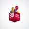 30 Years Anniversary Celebration 3 D Box Vector Label Logo Template Design Illustration