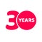 30 years anniversary logo template isolated, red number 30th with text icon label, thirty year birthday sign or symbol