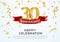 30 years anniversary vector banner template. Thirty year jubilee with red ribbon and confetti on white background