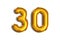 30 years old. Gold balloons, 30th anniversary number, happy birthday congratulations. Illustration of golden realistic 3d symbols