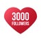 3000 followers red heart logo