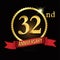 32nd golden anniversary logo with shiny ring red ribbon