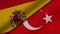 33D rendering of two flags of Kingdom of Spain and Republic of Turkey