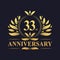 33rd Anniversary Design, luxurious golden color 33 years Anniversary logo