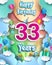 33rd Years Birthday Design for greeting cards and poster, with clouds and gift box, balloons. design template for anniversary