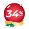 34 percent off. Thirty-four discount. Christmas sale banner.