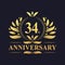 34th Anniversary Design, luxurious golden color 34 years Anniversary logo