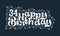 34th Happy Birthday lettering, 34 years Birthday beautiful typography design with dots, lines, and leaves