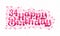 34th Happy Birthday lettering, 34 years Birthday beautiful typography design with pink dots, lines, and leaves