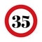 35 kmph or mph speed limit sign icon. Road side speed indicator safety element