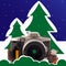 35mm analog camera. Christmas winter background