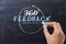 360 degree feedback concept, handwriting on blackboard