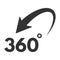 360 degree icon, black symbol and rotation icon