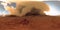 360 degree panorama of the massive dust storm sweeping across surface of Mars. Martian Landscape, environment HDRI map.