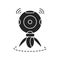 360 degree panoramic video camera on tripod black glyph icon. Innovative digital device. Pictogram for web page, mobile app, promo