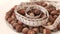 360 degree rotating stand shelled nuts very close-up
