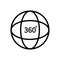 360 degree view. Logo of tour, globe and vision. Line icon for video, panorama of camera and full rotate. Round symbol of degrees