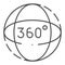 360 degrees rotation thin line icon. Angle 360 degrees vector illustration isolated on white. 360 degrees view outline