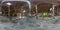 360 hdr panorama inside abandoned ruined wooden decaying hangar with rotting columns or old building. full seamless spherical hdri