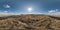360 hdri panorama view among farming field near melioration reclamation canal  with sun and clouds in sky in full seamless
