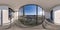 360 hdri panoramaa view from balcony with dirty dusty glass of multi-storey building to busy intersection of huge residential