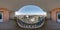 360 hdri panoramaa view from  balcony of multi-storey building to busy intersection of huge residential complex  in