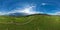 360 panorama aerial drone view above the Uffholtz and Wattwiller villages green vineyard hills in a Alsatian valley by sunny day