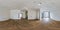 360 seamless hdri panorama view in empty room for office, store or clinic with panoramic windows without furniture in