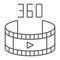 360 video thin line icon, rotation and view, panoramic video sign, vector graphics, a linear pattern on a white