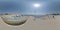 360 VR Coast with relaxing tourists in resort town Nea Kallikratia, Greece