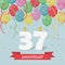 37 years selebration. Happy Birthday greeting card