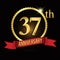 37th golden anniversary logo with shiny ring red ribbon