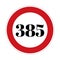 385 kmph or mph speed limit sign icon. Road side speed indicator safety element