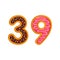 39 number sweet glazed doughnut vector illustration
